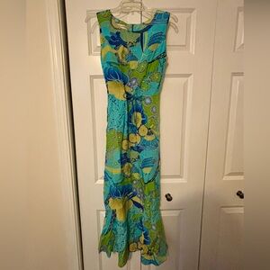 Rare Vintage Lucia Lukken 90s Boho Floral Maxi Dress with Front and Back Ties S